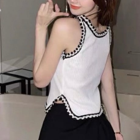 Ribbed Trim Tank Top 2色