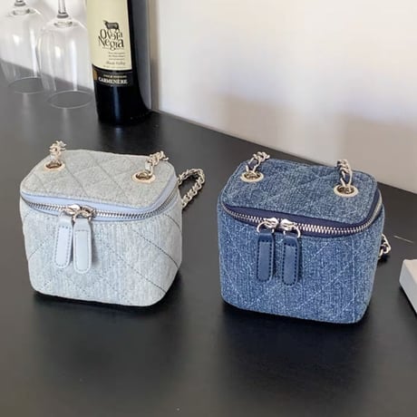 denim quilting mini bag 2色