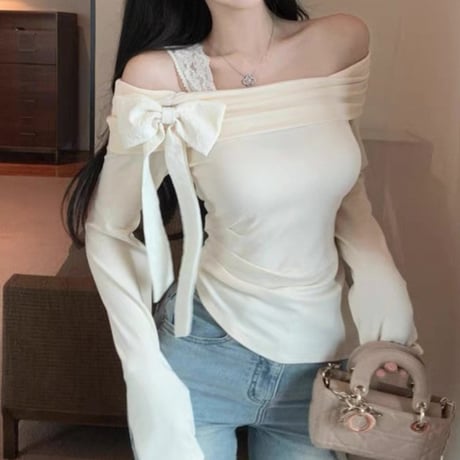 Ribbon One Shoulder Top 2色