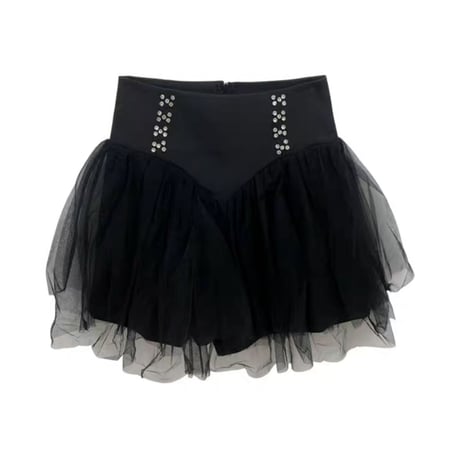 デニムトップス+チュールパンツ+ベルトset