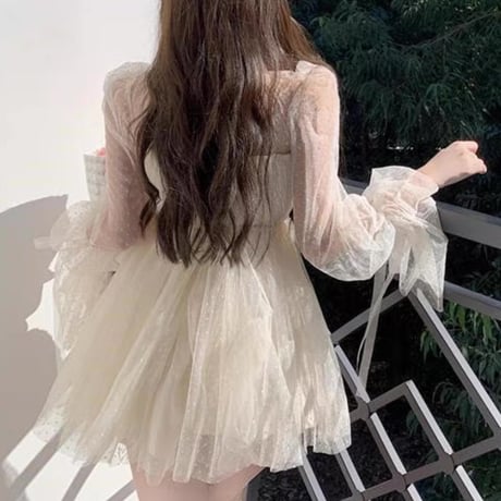 tulle ribbon dress op 2色
