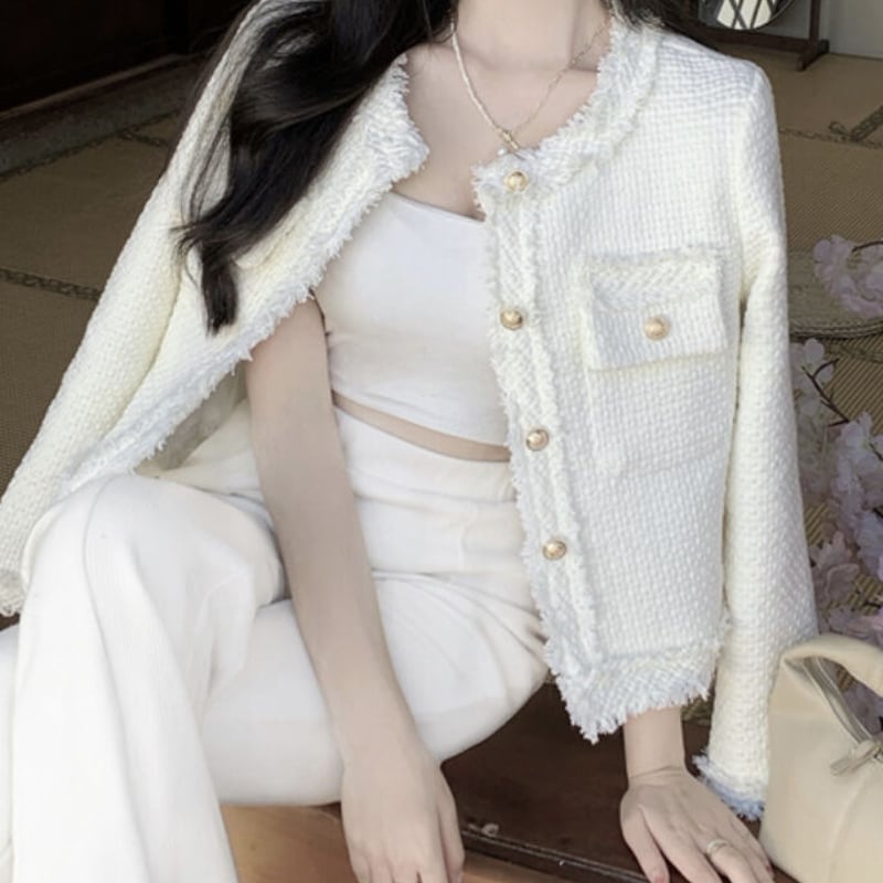 ivory simple tweed jacket | ecrea