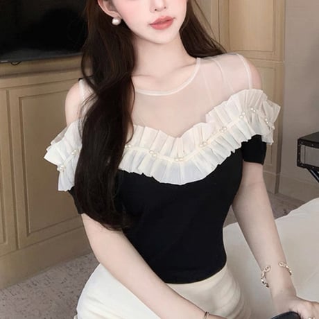 Frill Pearl Mesh Top
