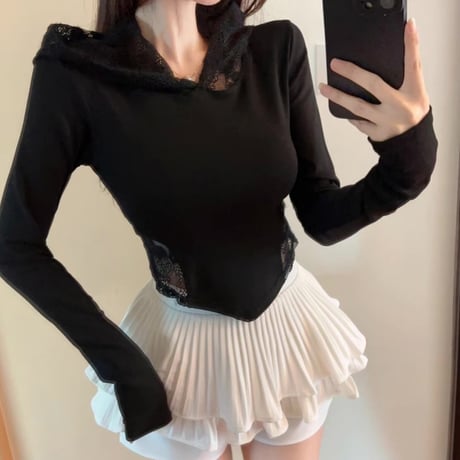 back lace hoodie tops