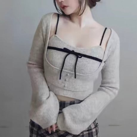 Ribbon Bustier Layered Knit Top