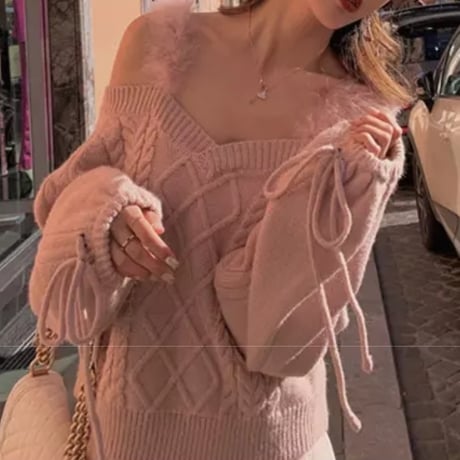 girly fur over knit 2色