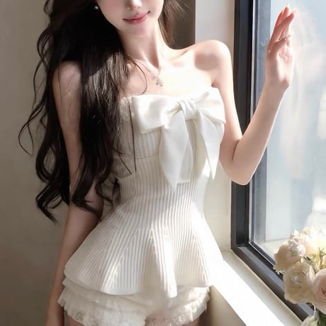 Ribbon Peplum Knit Top 2色