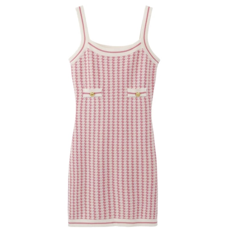 千鳥柄が可愛い♡*Courreges*キャミワンピース 関税込 pink 千鳥柄キャミワンピ | ecrea