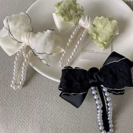 リボンパール ヘアクリップ3色