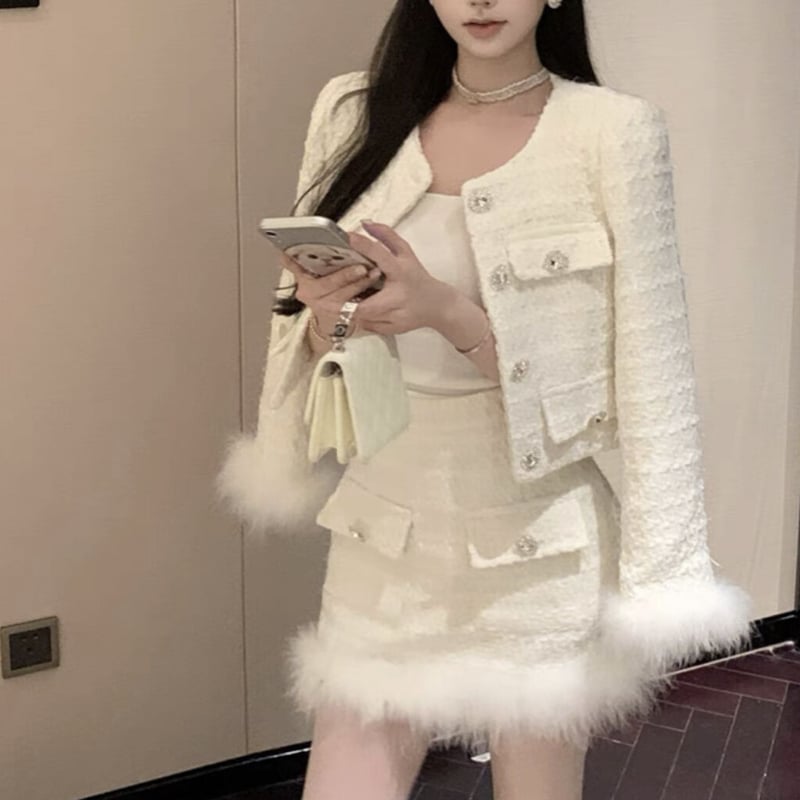 なみめろ様ご着用♡ツイード×ファーセットアップ | ecrea