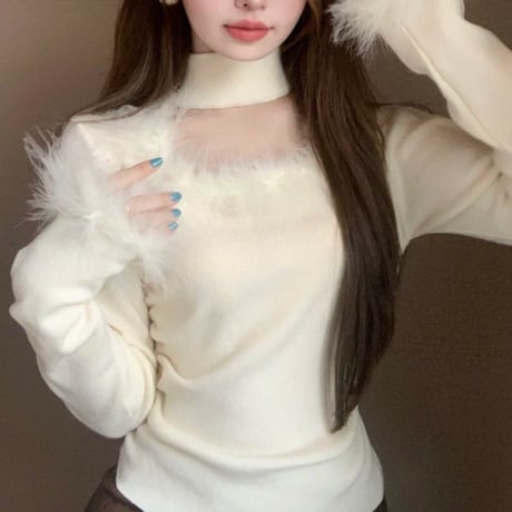 feather fur トップス 2色