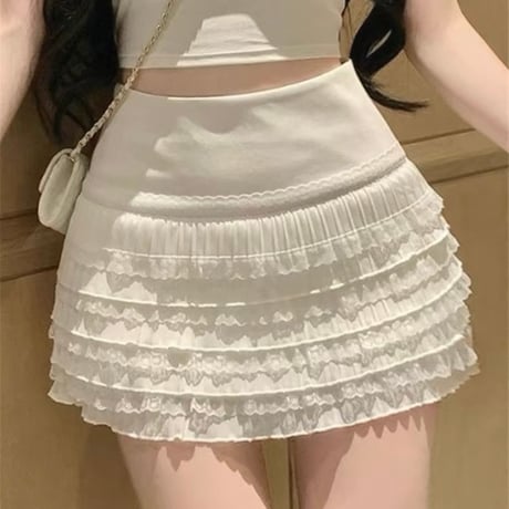 Lace Tiered Mini Skirt 2色