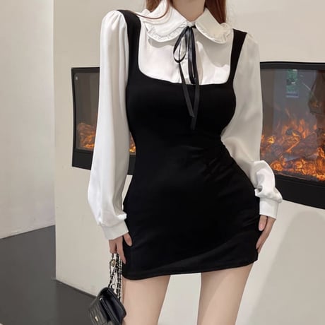 丸襟バイカラーdoll ワンピ