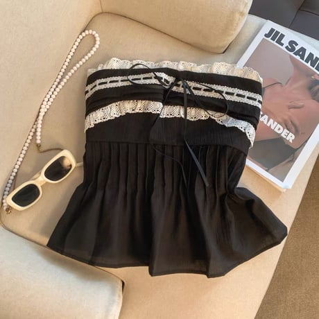 Ribbon lace bare top 2色