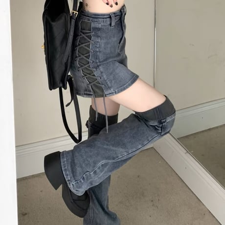 レッグウォーマー付きdenimスカート