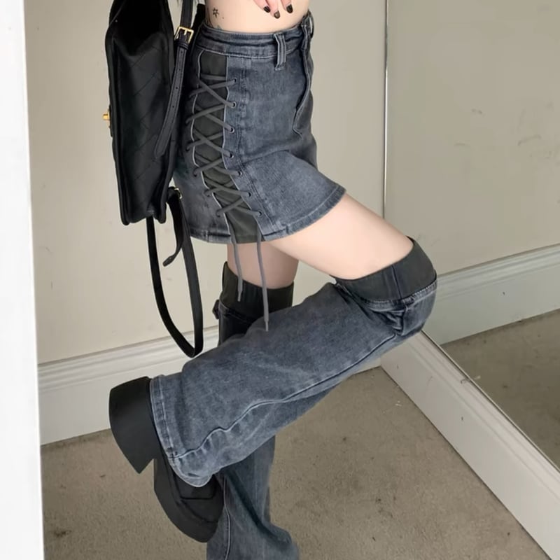レッグウォーマー付きdenimスカート | ecrea レッグウォーマー付きdenimスカート | ecrea