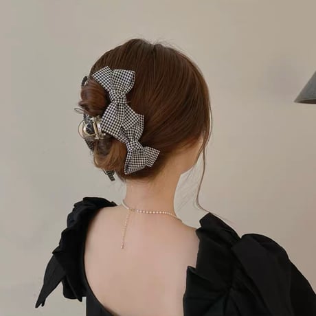 ギンガムチェックリボン ヘアクリップ
