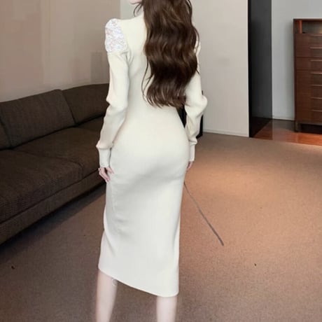shoulder lace long op 3色
