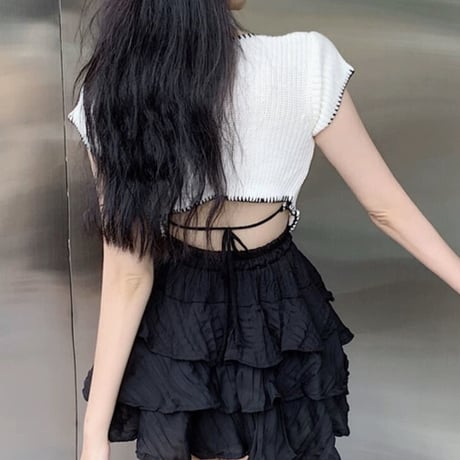 バイカラーBackリボントップス