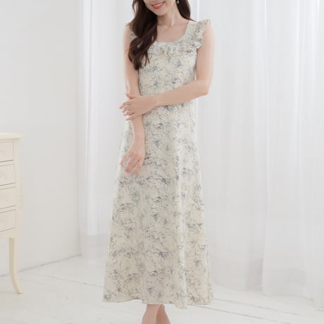 flower frill no sleeve dress