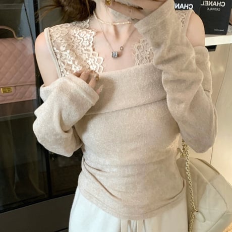 lace オフショニットトップス 2色