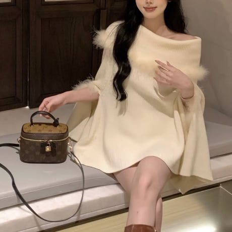 ファーオフショルポンチョ 2色