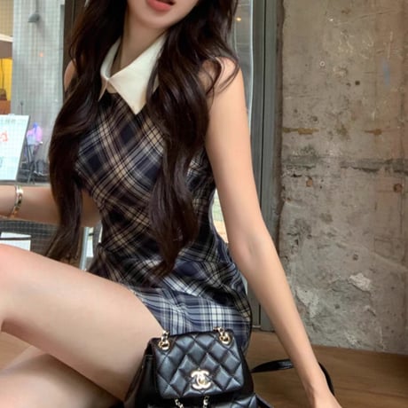 結城里華様♡なみめろ様ご着用♡ブルーチェック襟付きワンピ