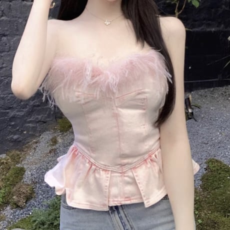 feather pink peplum tops