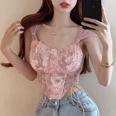 pink lace up mini tops