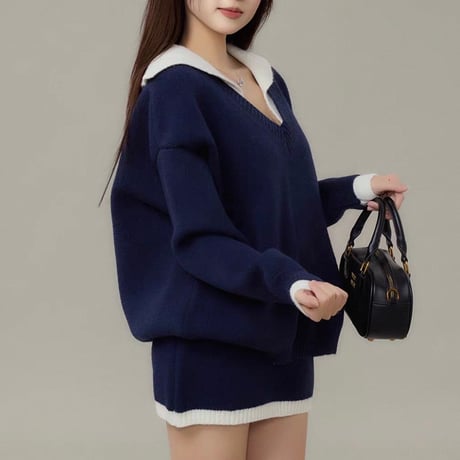 Layered Collar Knit Mini Set Up 3色