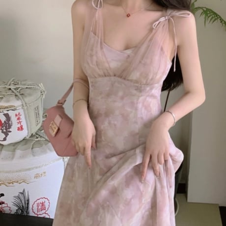 小越しほみ様ご着用♡リボンショルダー sheer ロングワンピ