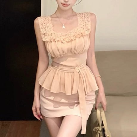 Lace Frill Peplum Set Up