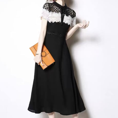 Black×White lace 半袖ワンピ