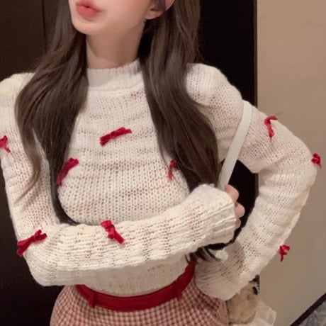 結城里華様♡ぴょん様ご着用♡リボン付きトップス＋red千鳥柄スカートset