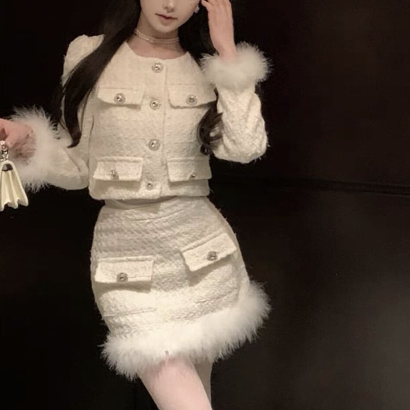 なみめろ様ご着用♡ツイード×ファーセットアップ | ecrea