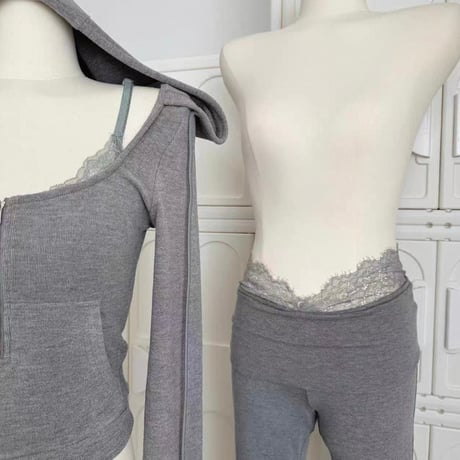 Lace Zip Hoodie Lounge Set 2色