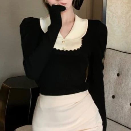 フレンチガーリー長袖トップス