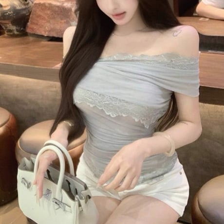 Off Shoulder Lace Drape Top 3色