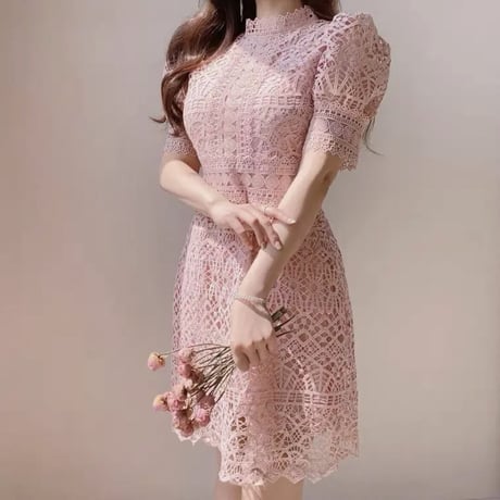 パフスリall lace ワンピ4色