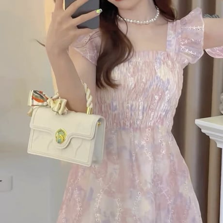 Girly mix color frill gather op