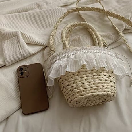 frill lace straw bag