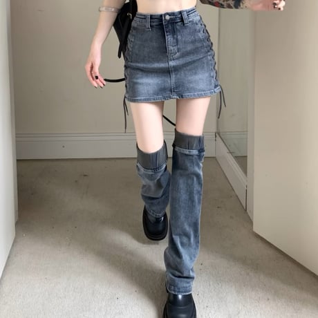 レッグウォーマー付きdenimスカート