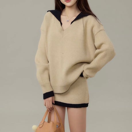 Layered Collar Knit Mini Set Up 3色