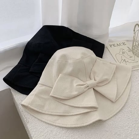 ribbon simple hat 2色
