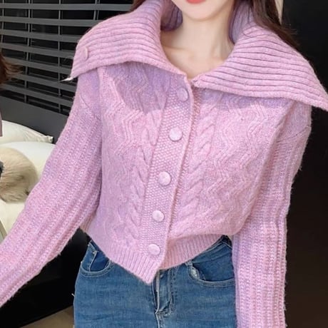 Button Cable Knit Cardigan 3色