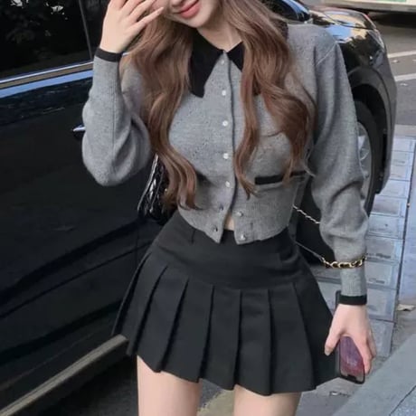 襟付きトップス+スカートセット
