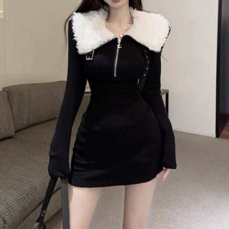ヴァニラ様ご着用♡ボア襟 ブラックワンピ
