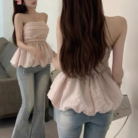 Floral Embroidery Peplum Top 2色