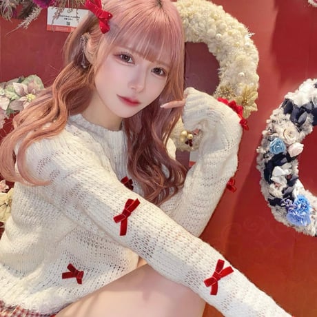 結城里華様♡ぴょん様ご着用♡リボン付きトップス＋red千鳥柄スカートset