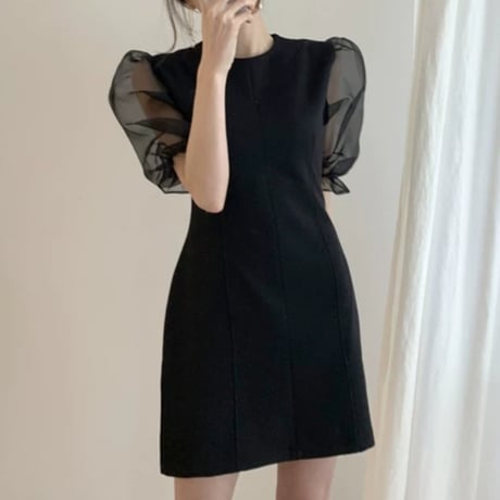 black パフスリ シースルー ワンピ